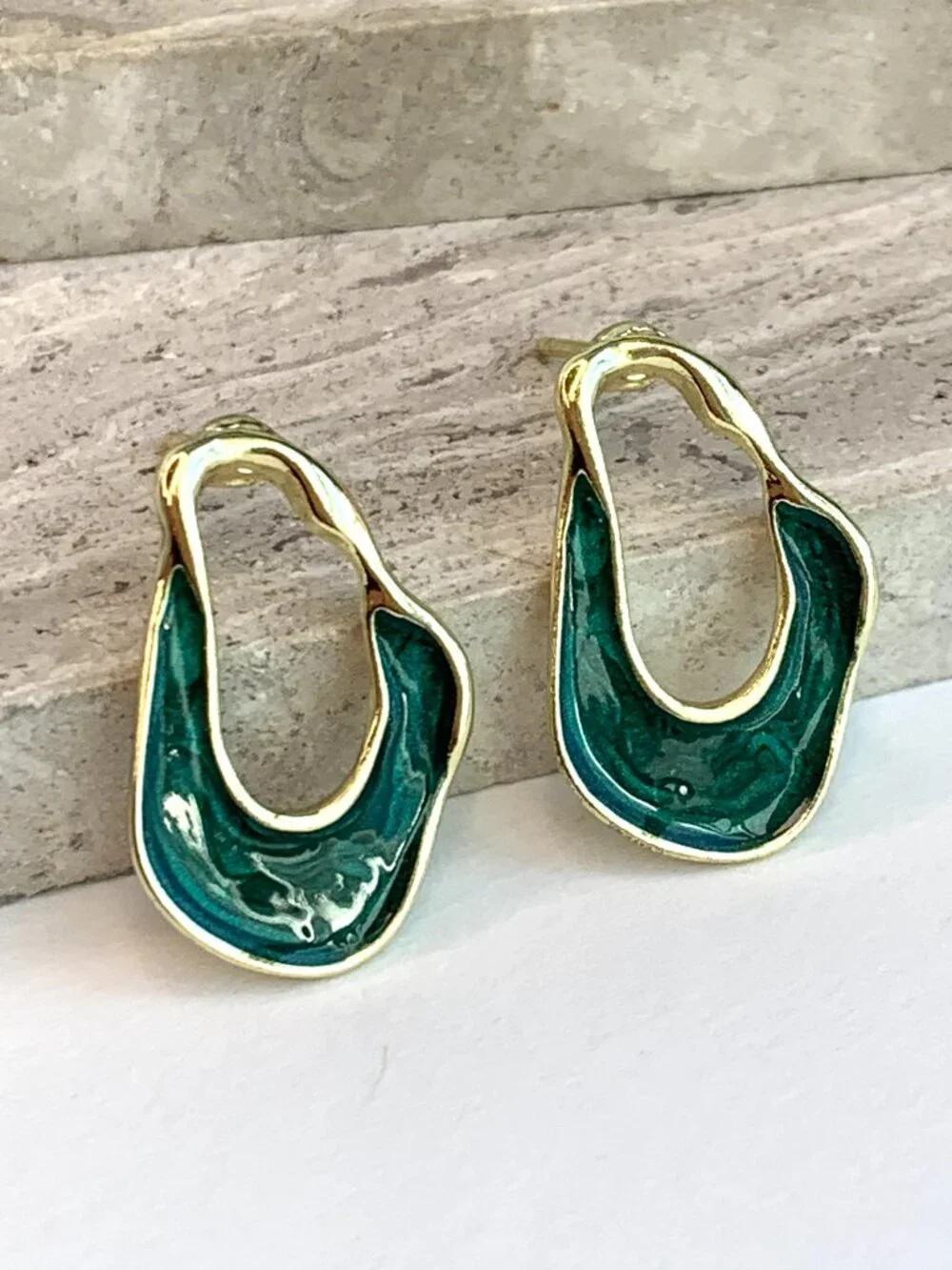 NEW~ Anthropologie Irregular Front Facing Green Hoop Earrings
